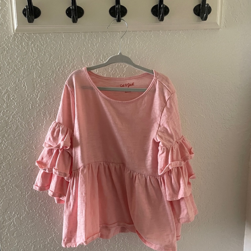 Size 7/8 Girls Cat & Jack Pink Ruffle Shirt